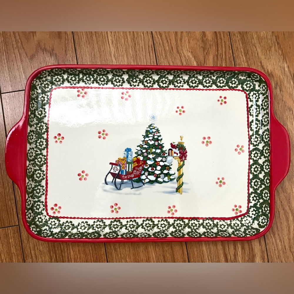 Temp-Tations Old World by Tara Ceramic Christmas Tree Sleigh Serving Tray
